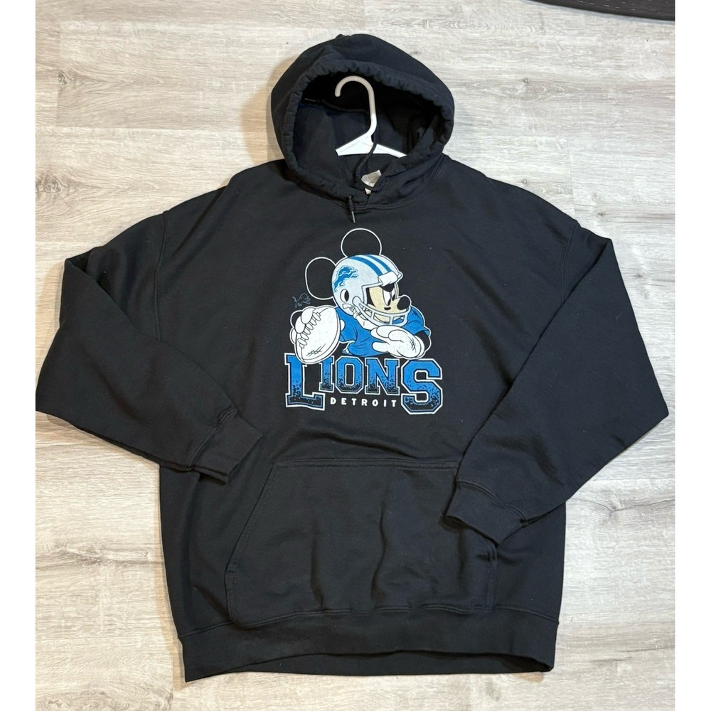 Detroit Lions  Mickey Mouse Hoodie Sweatshirt‎ XL Adult Junkfood NFL Black